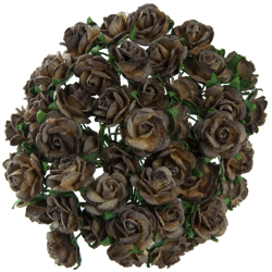 50 2-TONE CHOCOLATE BROWN MULBERRY PAPER OPEN ROSES 25 MM
