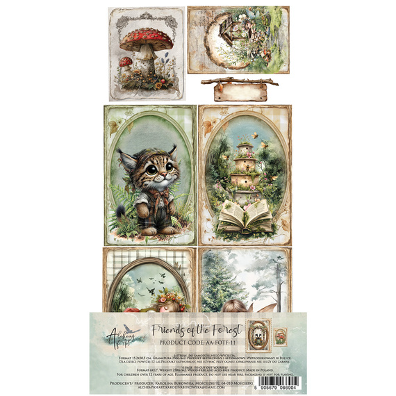 Set of 15x30 scrapbooking papers - Alchemy of Art - Friends of the Forest, animals