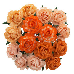 20 MIXED PEACH/ORANGE MULBERRY PAPER TEA ROSES 40mm