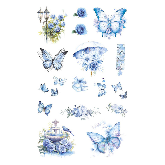 Stickers foil - Blue flowers and butterflies
