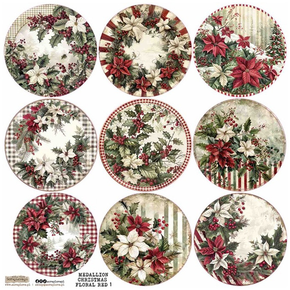 Stickers paper - ScrapLove - Medallion Christmas Floral Red 1 