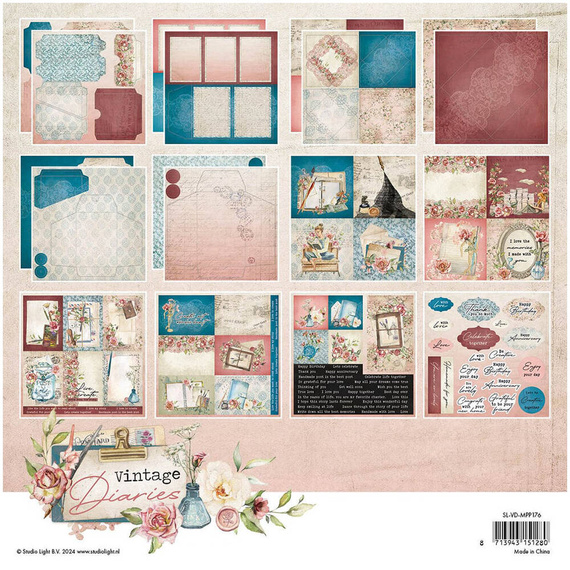 Scrapbooking Craft Papier Set 20x20 - StudioLight - Envelopes, cards Vintage Diaries