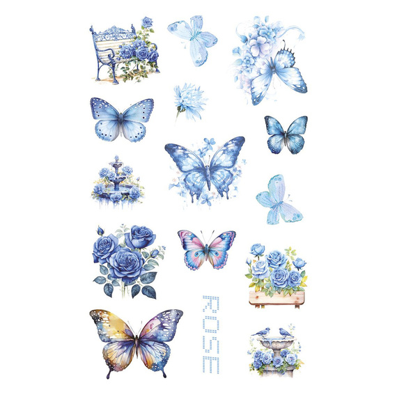 Stickers foil - Blue flowers and butterflies