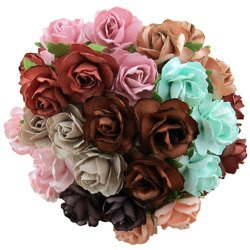 50 MIXED VINTAGE COLOUR MULBERRY PAPER WILD ROSES 1¼" (30mm)