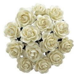 25 IVORY MULBERRY PAPER TRELLIS ROSES 40MM