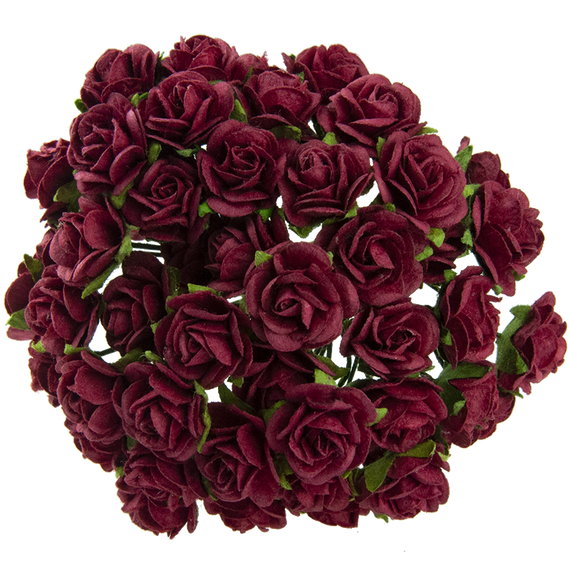 50 DEEP RED MULBERRY PAPER OPEN ROSES 15MM