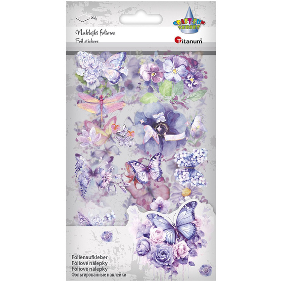 Stickers foil - Purple flowers and butterflies
