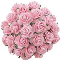 50 BABY PINK MULBERRY PAPER OPEN ROSES 25 MM