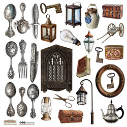 Stickers paper - ScrapLove - Vintage Object 2 cutlery box book key