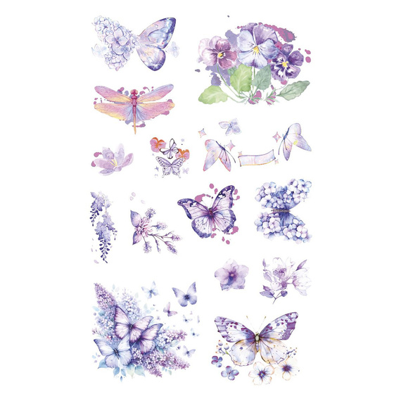 Stickers foil - Purple flowers and butterflies