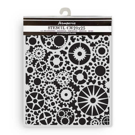 3D Mixed Media Stencil 25x25 cm- Voyages Fantastique gears - Stamperia
