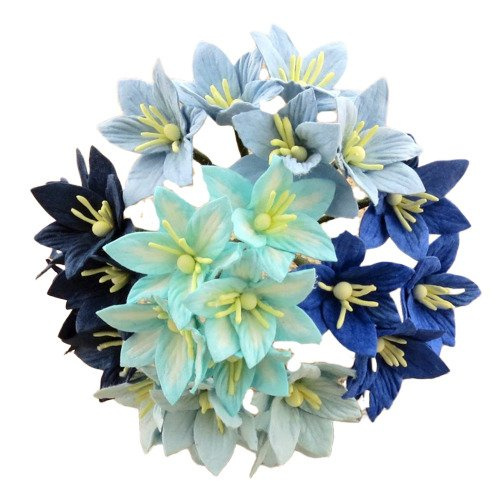 50 MIXED BLUE MULBERRY PAPER LILY FLOWERS