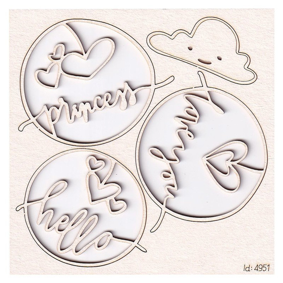 Chipboard lettering - Clouded hearts - Princess