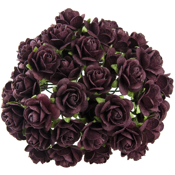 25 BURGUNDY MULBERRY PAPER OPEN ROSES 25 MM