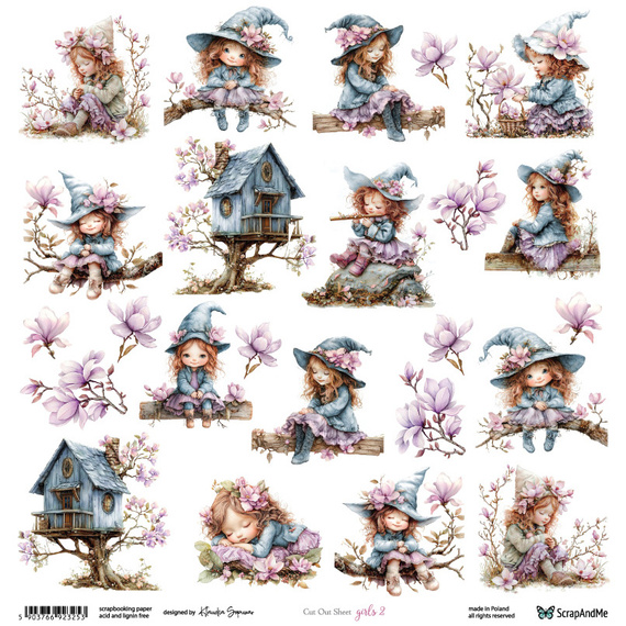 Scrapbooking paper 30x30 - ScrapAndMe - Gnomes 1- sheet with cut-out elements