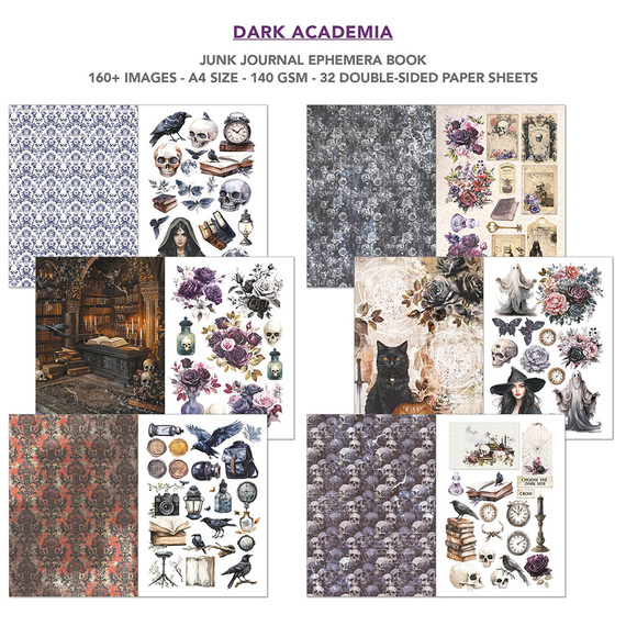 Set of scrapbooking papers A4 - Junk Journal &amp; Ephemera Book - Ciao Bella - Dark Academia