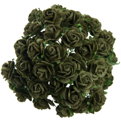 50 OLIVE GREEN MULBERRY PAPER OPEN ROSES 20 MM