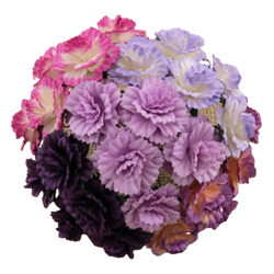 50 MIXED PURPLE/LILAC MULBERRY PAPER CARNATION FLOWERS