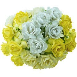 50 MIXED WHITE/CREAM MULBERRY PAPER WILD ROSES 1¼" (30mm)