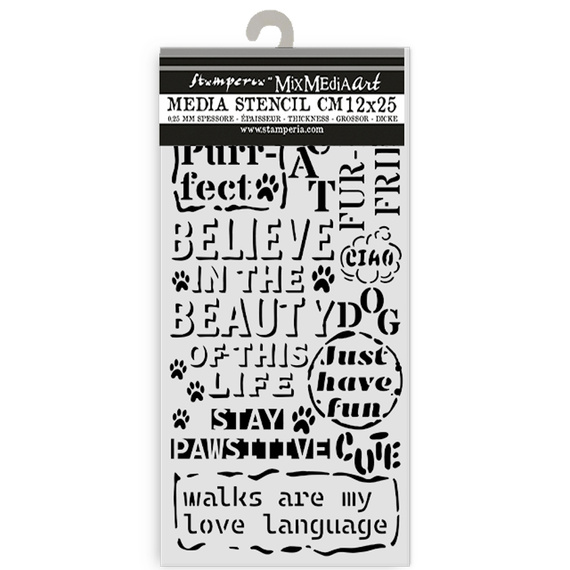 Stencil mixed Media 3D 12x25cm - Furry Friends background in slogan - Stamperia