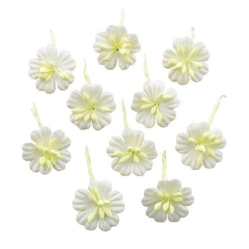 WHITE COTTON STEM MULBERRY PAPER FLOWERS - SET F