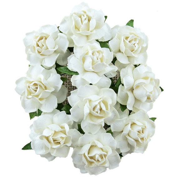 25 WHITE PAPER COTTAGE ROSES 25MM