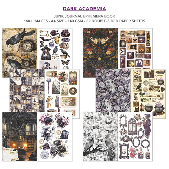 Set of scrapbooking papers A4 - Junk Journal &amp; Ephemera Book - Ciao Bella - Dark Academia