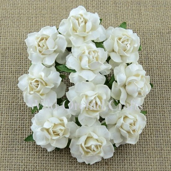 25 WHITE PAPER COTTAGE ROSES 30MM