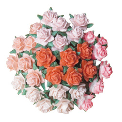 50 MINIATURE MULBERRY PAPER STAR ROSES 12 mm - PEACH/ORANGE MIX