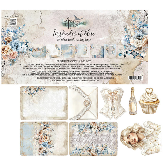 Set of 30x30 scrapbooking papers - Alchemy of Art -  In shades of blue