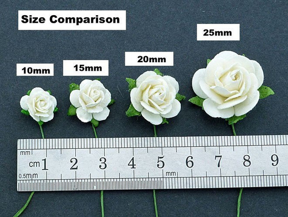 50 2-TONE BABY PINK/IVORY MULBERRY PAPER OPEN ROSES 25MM