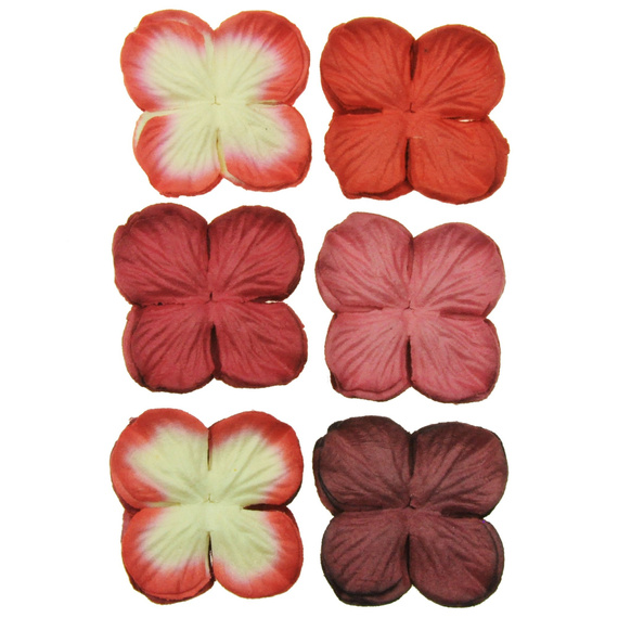 100 MIXED RED TONE HYDRANGEA BLOOMS 25MM