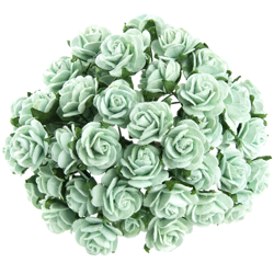 50 PASTEL GREEN MULBERRY PAPER OPEN ROSES 15 MM