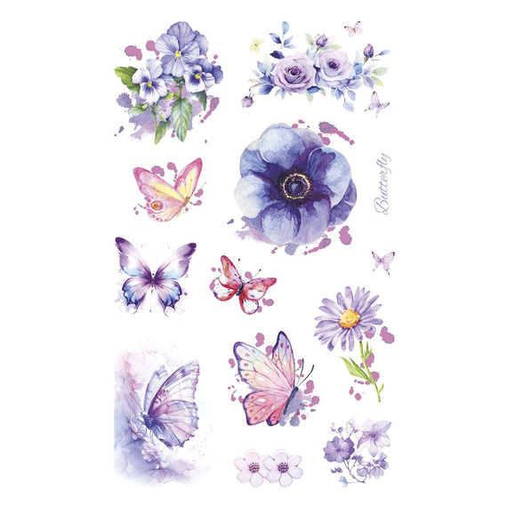 Stickers foil - Purple flowers and butterflies