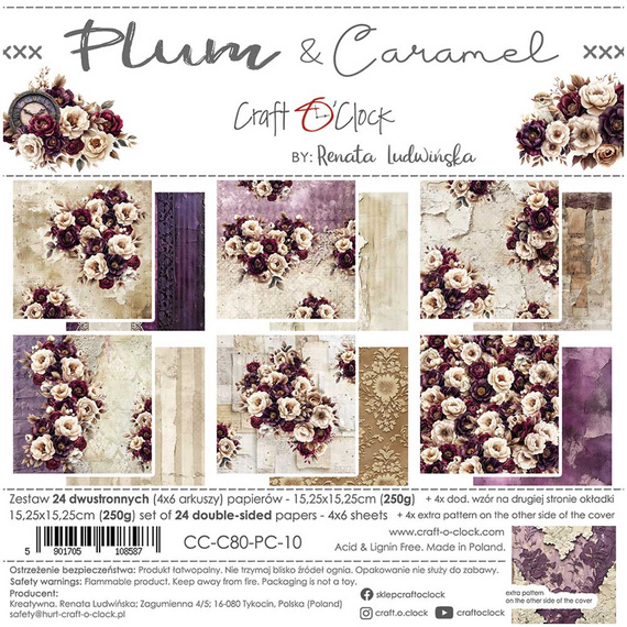 Set of scrapbooking papers 15x15 - Craft o'clock - Plum & Caramel