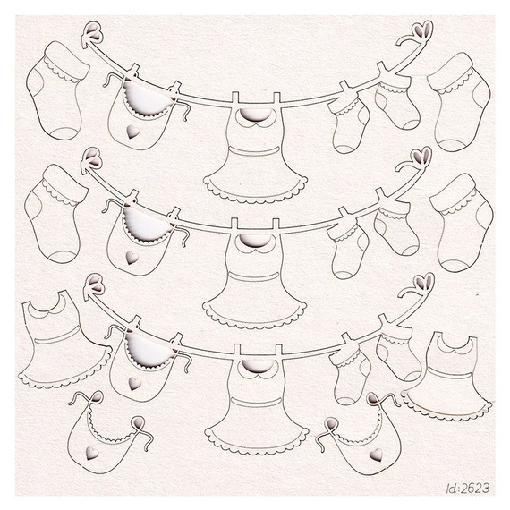 Chipboard Girland with baby girl laundry - Babyland - (3 pcs) 