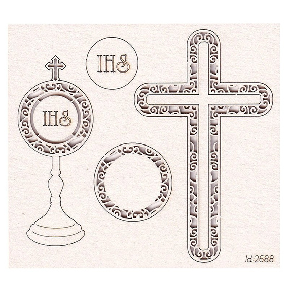 Chipboard First Communion set - cross/ monstrance/host ornaments 