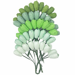 50 MIXED GREEN TONE MULBERRY PAPER TULIP FLOWERS