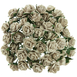 50 LIGHT MOCHA MULBERRY PAPER OPEN ROSES 20MM