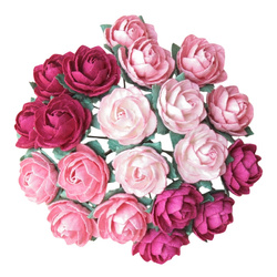 50 CLASSIC ROSES 20 mm MULBERRY PAPER FLOWERS - PINK MIX 