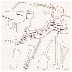 Chipboard set of music elements - Zestaw instrumenty, nuty SC