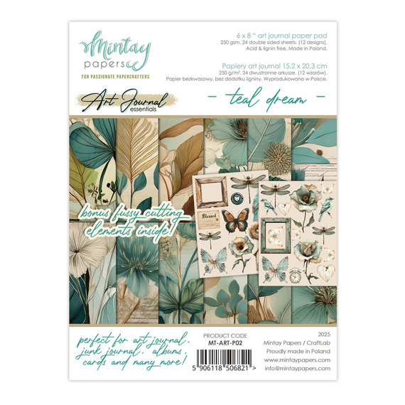 Scrapbooking Paper Pad Art Journal 15 x 20 cm  - Mintay - Teal Dream
