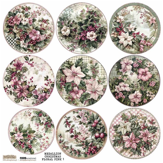 Stickers paper - ScrapLove - Medallion Christmas Floral Pink 1 