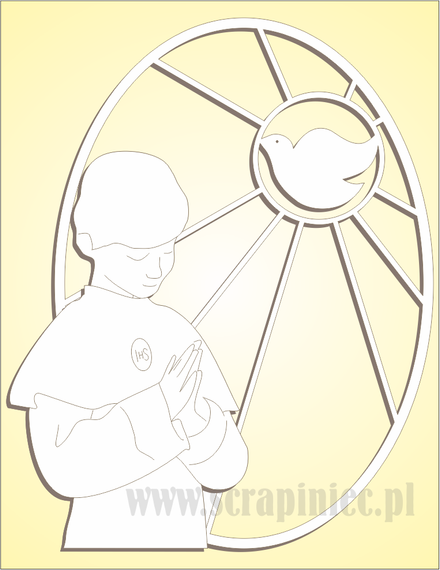 Chipboard - oval stained glass window with a boy and a dove - right side