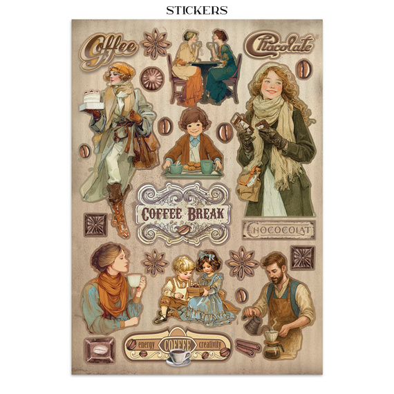 Junk Journal set of papers, stickers and elements - Coffee & Chocolate - Stamperia 