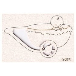 Chipboard baby trailer with a boy