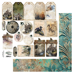 Scrapbooking paper 30x30 - Alchemy of Art -  The Legends of the Dragons Tags