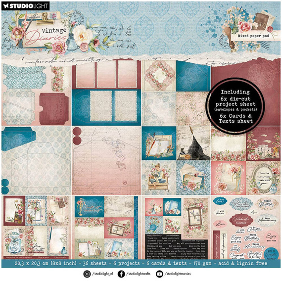 Scrapbooking Craft Papier Set 20x20 - StudioLight - Envelopes, cards Vintage Diaries