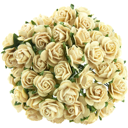 50 CREAM MULBERRY PAPER OPEN ROSES 20  MM