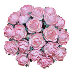 50 CLASSIC ROSES 20 mm MULBERRY PAPER FLOWERS - 2-TONE BABY PINK/IVORY